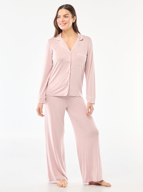 Pyjama long en maille douce stretch - 2 pièces - Kiabi