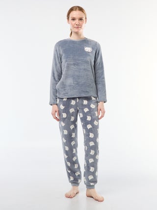 Pyjama long en maille doudou - 2 pièces