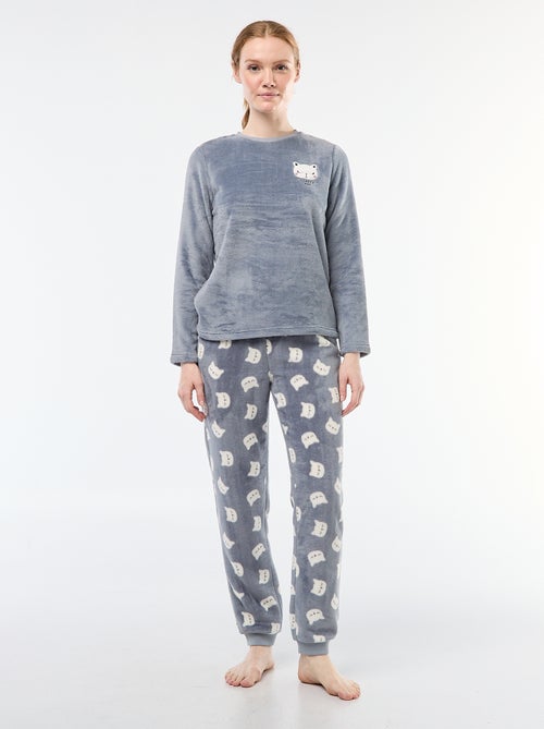 Pyjama long en maille doudou - 2 pièces - Kiabi