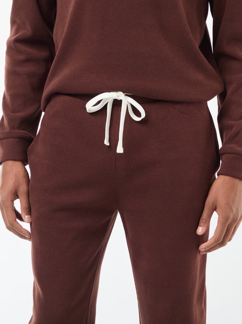 Pyjama long en matière gaufrée et douce - 2 pièces - Kiabi