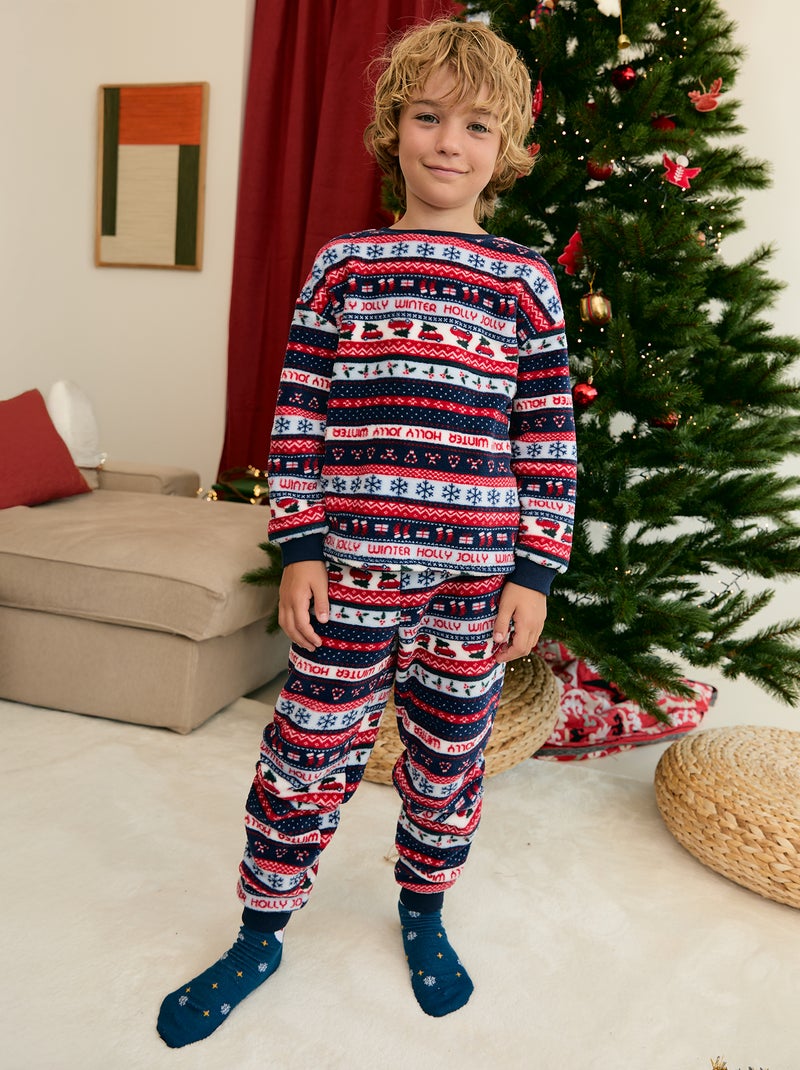 Pyjama long en polaire 2 pièces - Sweat + pantalon Bleu - Kiabi