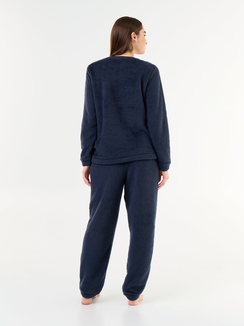 Pyjama long en polaire t-shirt + pantalon - 2 pièces Bleu - Kiabi