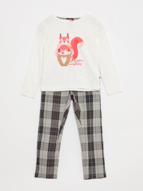 Pyjama long en popeline - 2 pièces - Kiabi