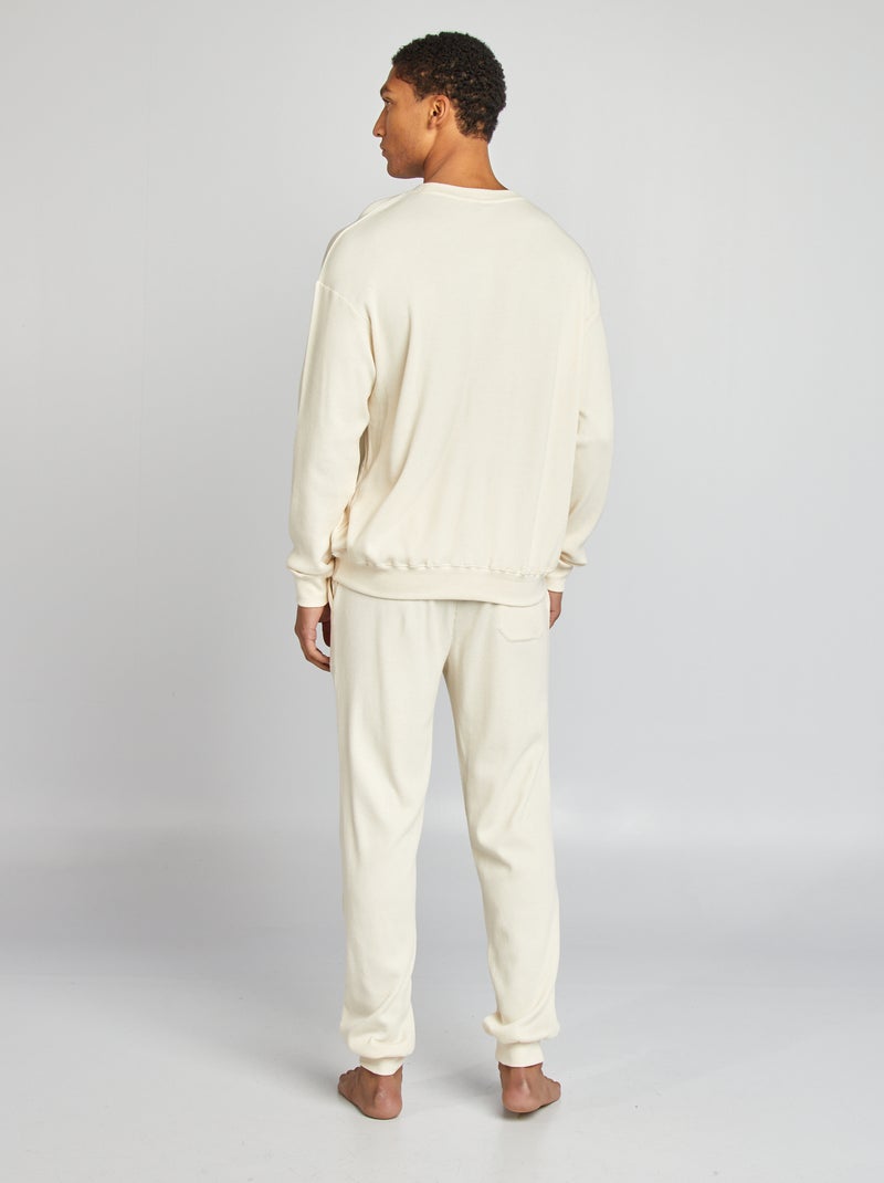 Pyjama long gaufrée t-shirt + pantalon - 2 pièces Blanc - Kiabi