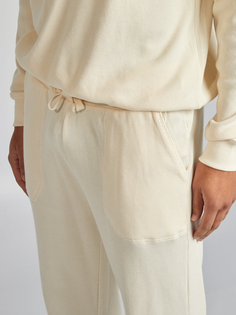 Pyjama long gaufrée t-shirt + pantalon - 2 pièces Blanc - Kiabi