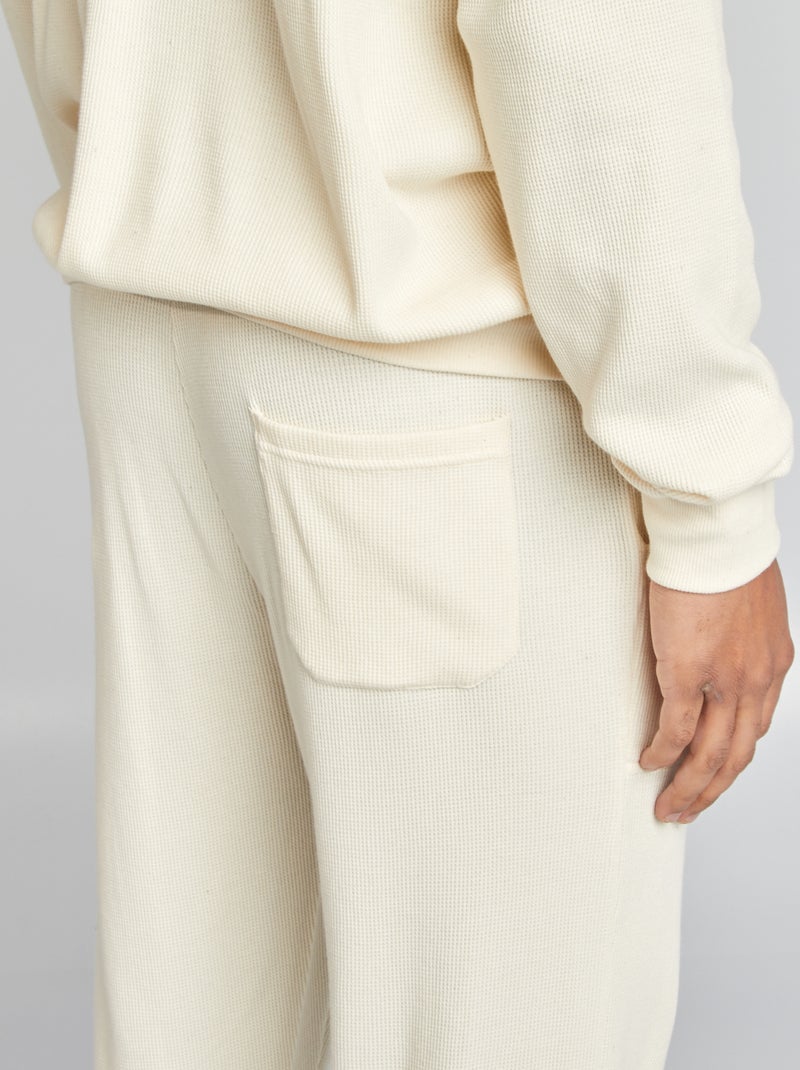 Pyjama long gaufrée t-shirt + pantalon - 2 pièces Blanc - Kiabi