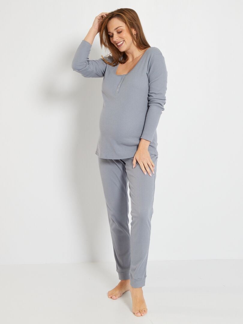 Pyjama long grossesse - 2 pièces - Bleu gris - Kiabi - 20.00€