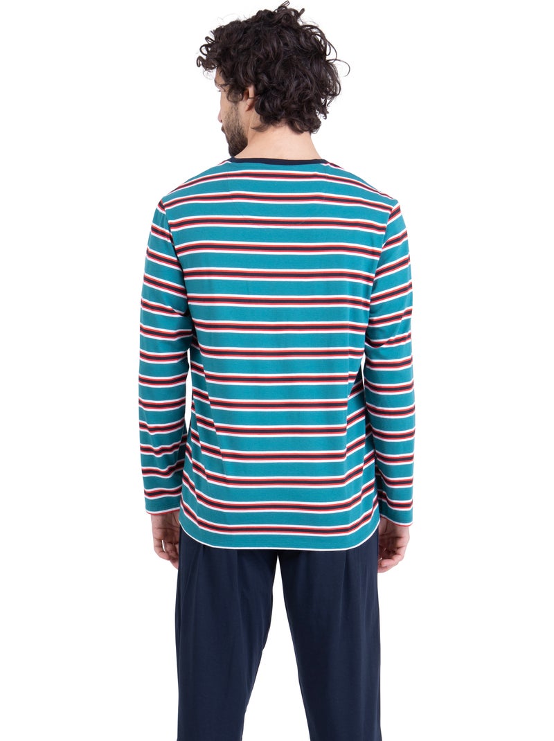 Pyjama long homme rayures aventure athena Bleu Rouge Bleu - Kiabi
