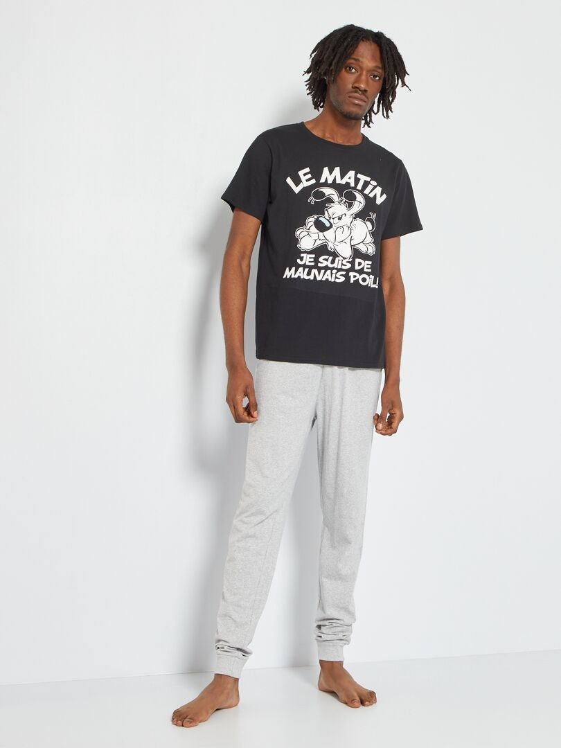 Pyjama long 'Idéfix' en jersey - 2 pièces noir/gris - Kiabi