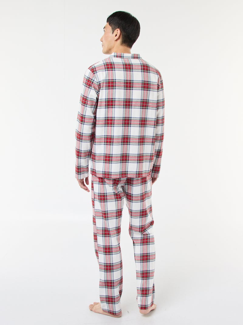 Pyjama long imprimé carreaux - 2 pièces Blanc/rouge - Kiabi