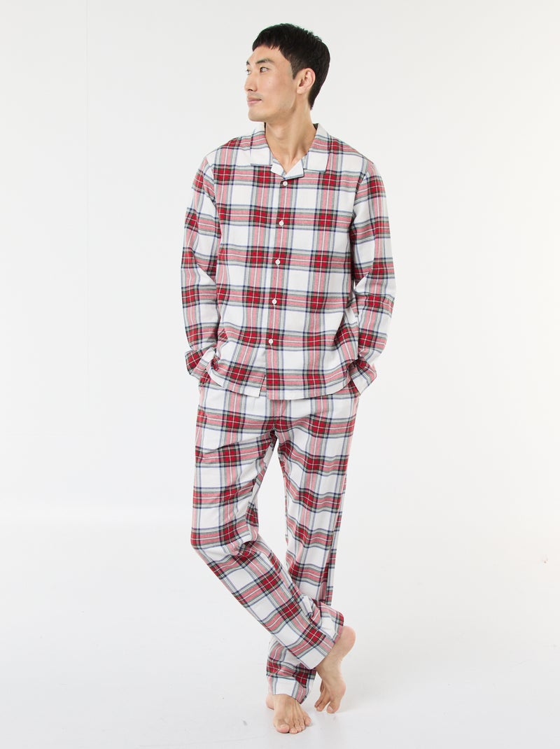 Pyjama long imprimé carreaux - 2 pièces Blanc/rouge - Kiabi