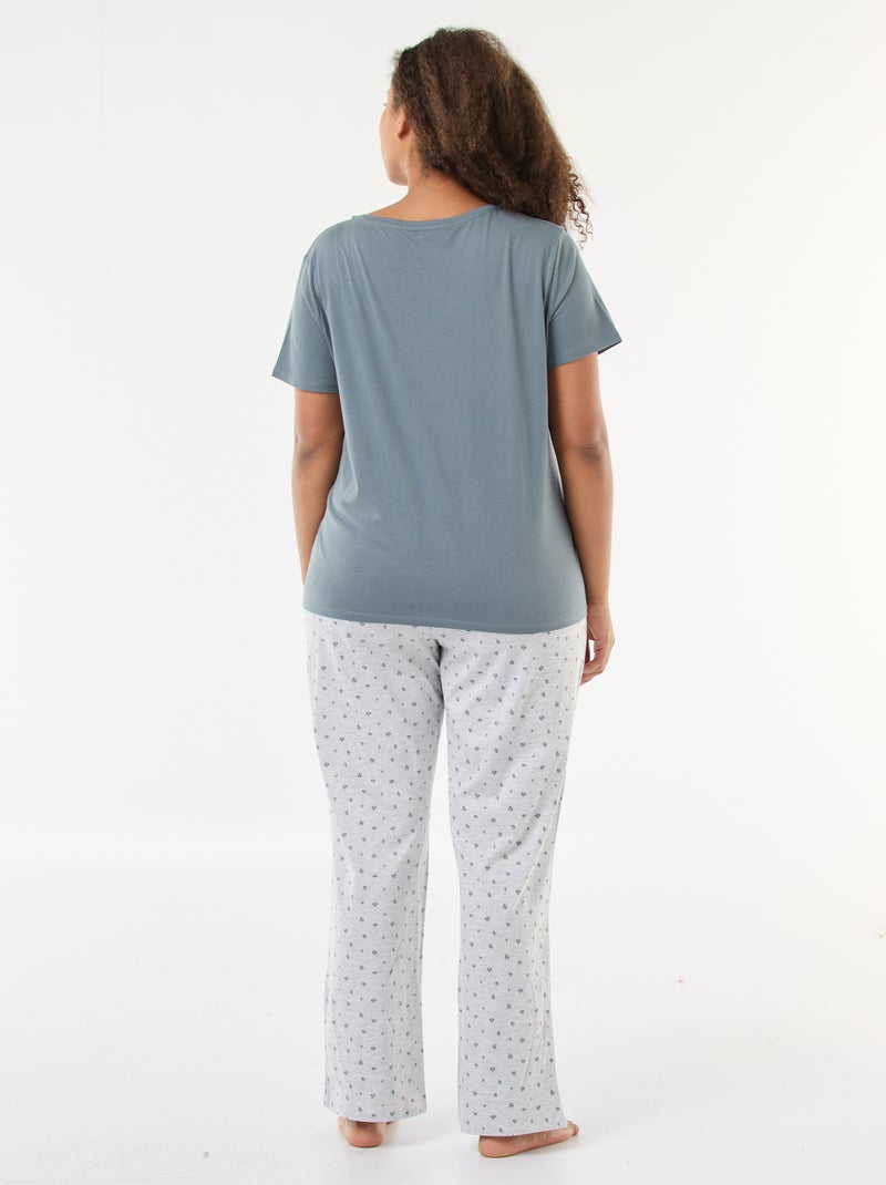 Pyjama long imprimé fleuri - 2 pièces Gris - Kiabi