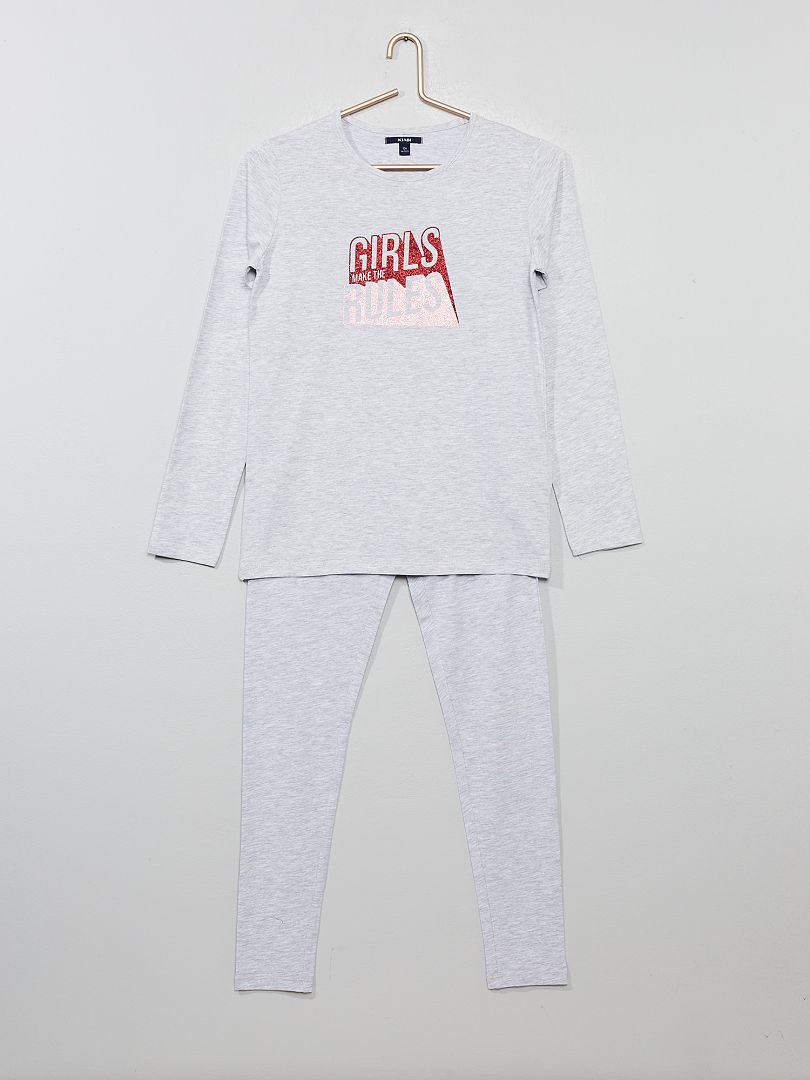 Pyjama long imprimé gris chiné clair - Kiabi