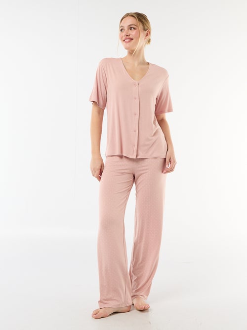 Pyjama long imprimé pois - 2 pièces - Kiabi