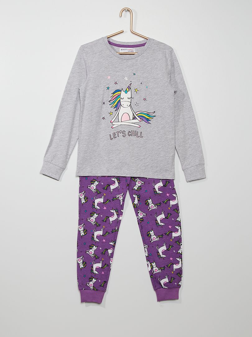 Pyjama long 'licorne' violet/gris - Kiabi