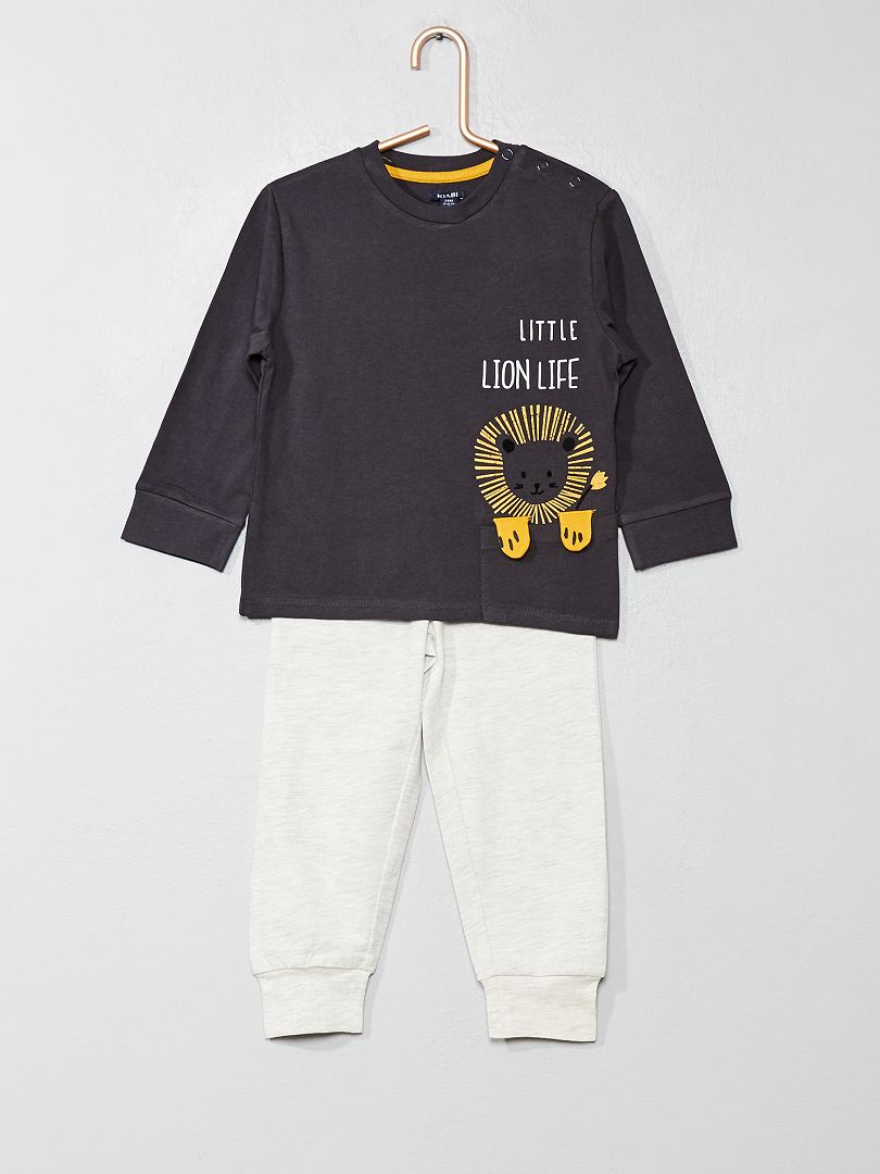 Pyjama long 'lion' gris foncé - Kiabi