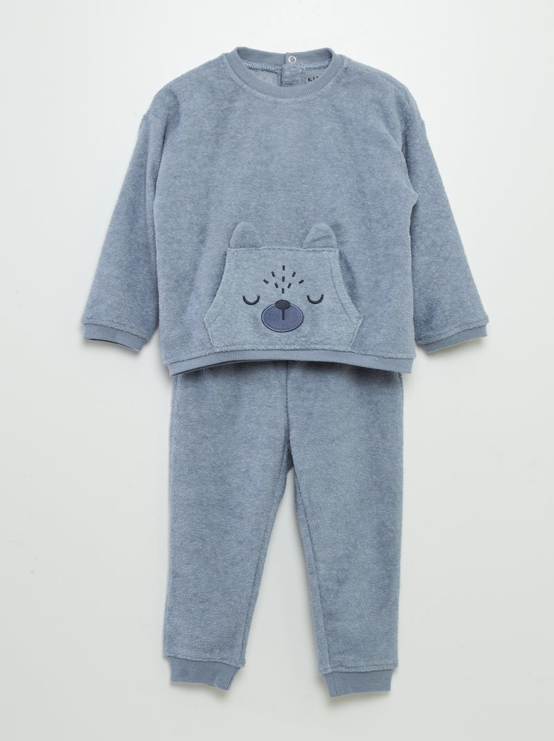 Pyjama long maille éponge 2 pièces Bleu gris - Kiabi