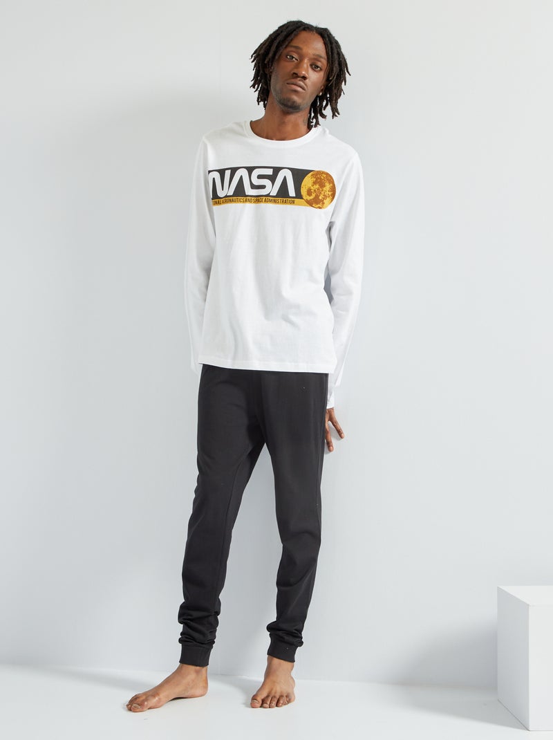 Pyjama long 'NASA' en jersey - 2 pièces blanc/noir - Kiabi