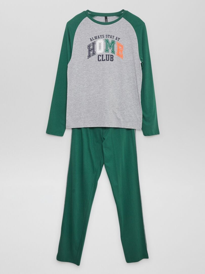 Pyjama long pantalon + t-shirt - 2 pièces Vert - Kiabi