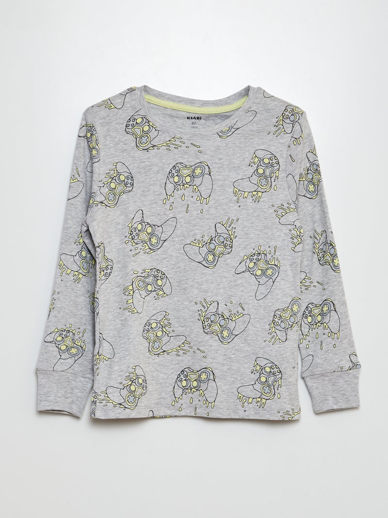 Pyjama long t-shirt + pantalon - 2 pièces Gris - Kiabi