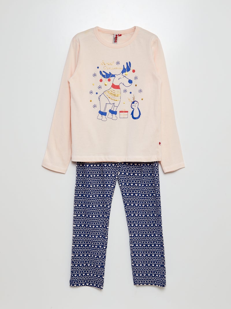 Pyjama long t-shirt + pantalon - 2 pièces Rose - Kiabi