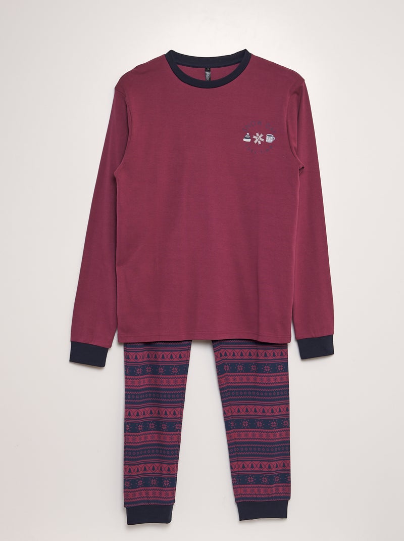 Pyjama long t-shirt + pantalon - 2 pièces Rouge - Kiabi