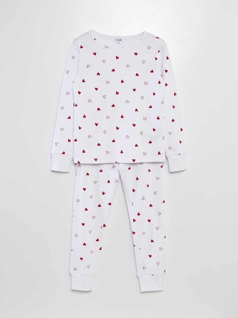 Pyjama long t-shirt + pantalon - Saint-valentin Blanc - Kiabi