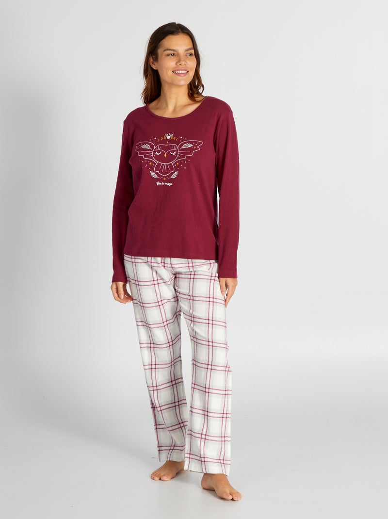 Pyjama long t-shirt + pantalon en flanelle - 2 pièces Rouge - Kiabi
