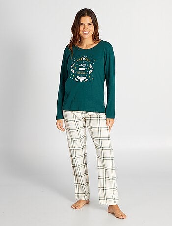 Pyjama long t-shirt + pantalon en flanelle - 2 pièces