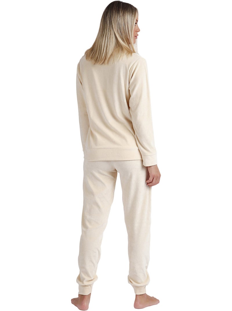 Pyjama loungewear broek jasje met rits soft home Beige - Kiabi