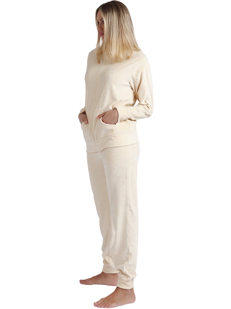 Pyjama loungewear broek jasje met rits soft home Beige - Kiabi