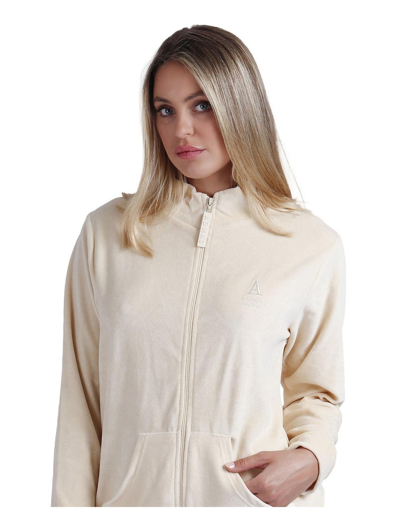 Pyjama loungewear broek jasje met rits soft home Beige - Kiabi