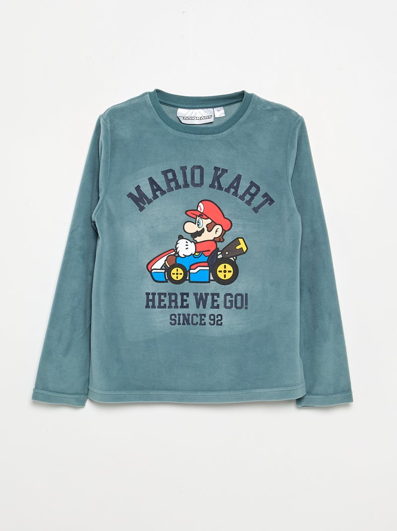 Pyjama 'Mario Kart' 2-delig - T-shirt met lange mouwen + broek Blauw - Kiabi