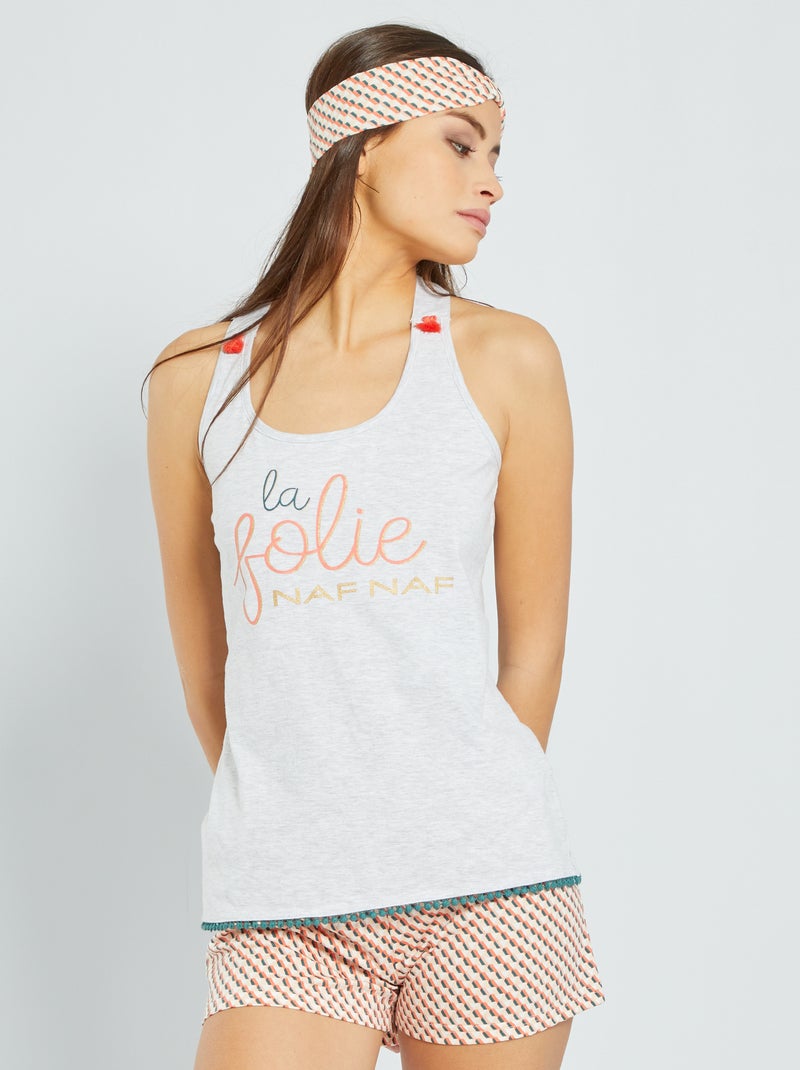 Pyjama met haarband 'Naf Naf' grijs print - Kiabi