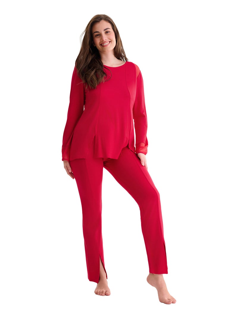 Pyjama met lange mouwen en uitlopende broek roxanne Rood - Kiabi