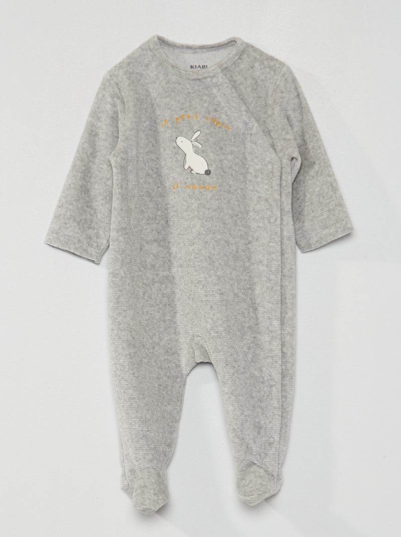 Pyjama met velourseffect en konijnprint GRIJS - Kiabi
