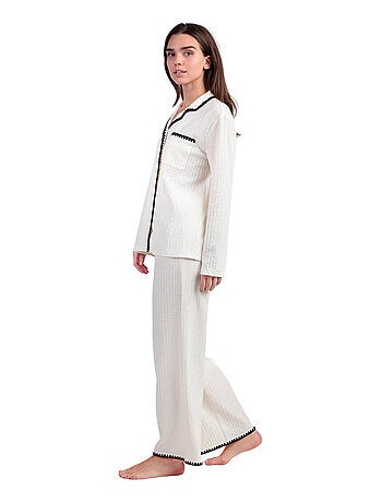 Pyjama met wijde broek en shirt lange mouwen stitching