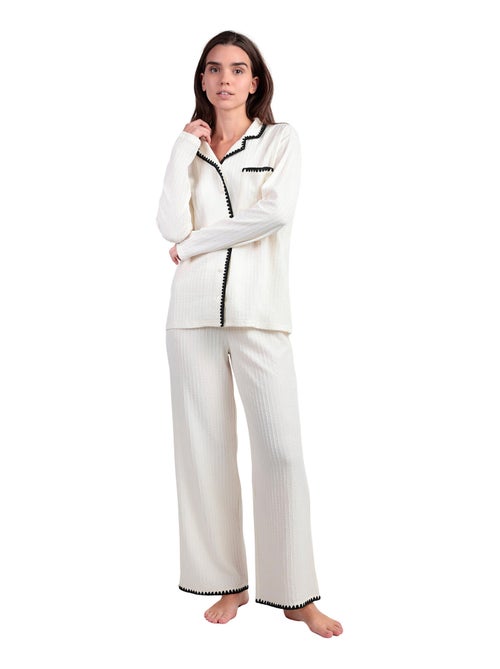 Pyjama met wijde broek en shirt lange mouwen stitching - Kiabi