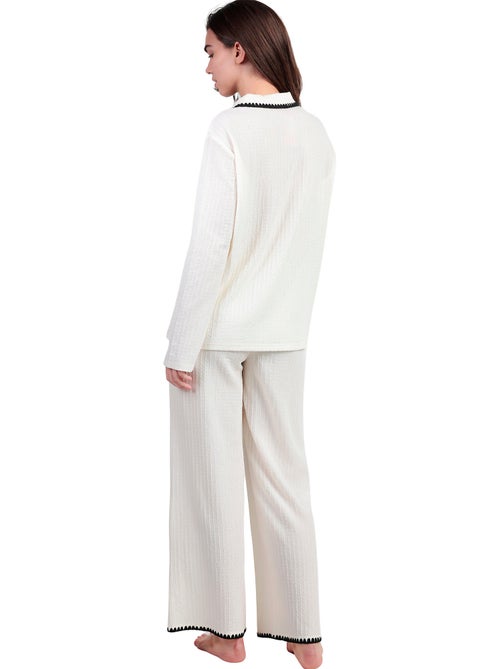 Pyjama met wijde broek en shirt lange mouwen stitching - Kiabi