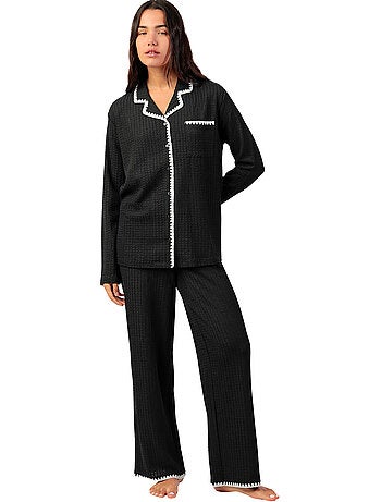 Pyjama met wijde broek en shirt lange mouwen stitching