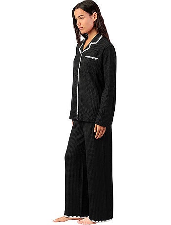 Pyjama met wijde broek en shirt lange mouwen stitching