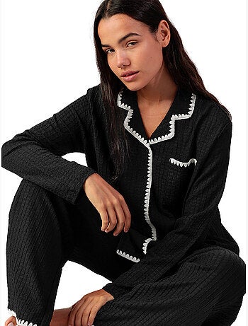 Pyjama met wijde broek en shirt lange mouwen stitching