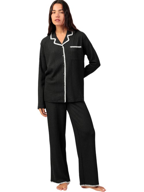 Pyjama met wijde broek en shirt lange mouwen stitching - Kiabi Pyjama met wijde broek en shirt lange mouwen stitching - Kiabi