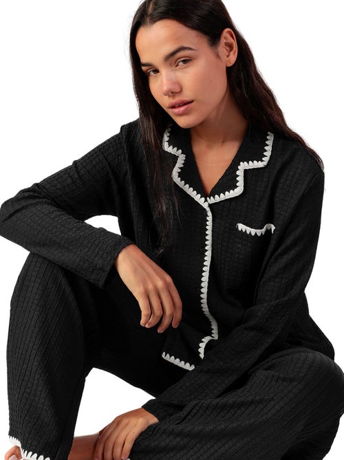Pyjama met wijde broek en shirt lange mouwen stitching - Kiabi Pyjama met wijde broek en shirt lange mouwen stitching - Kiabi