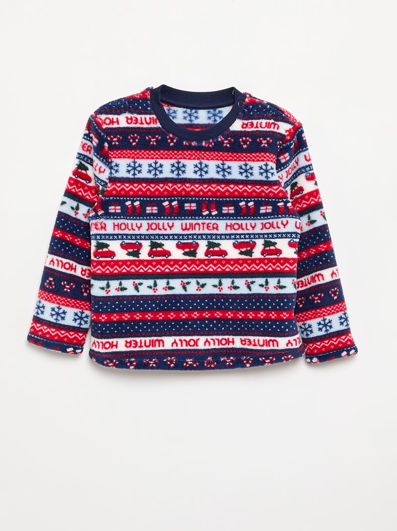 Pyjama 'Noël' jacquard en polaire 2 pièces - Sweat + pantalon Bleu - Kiabi