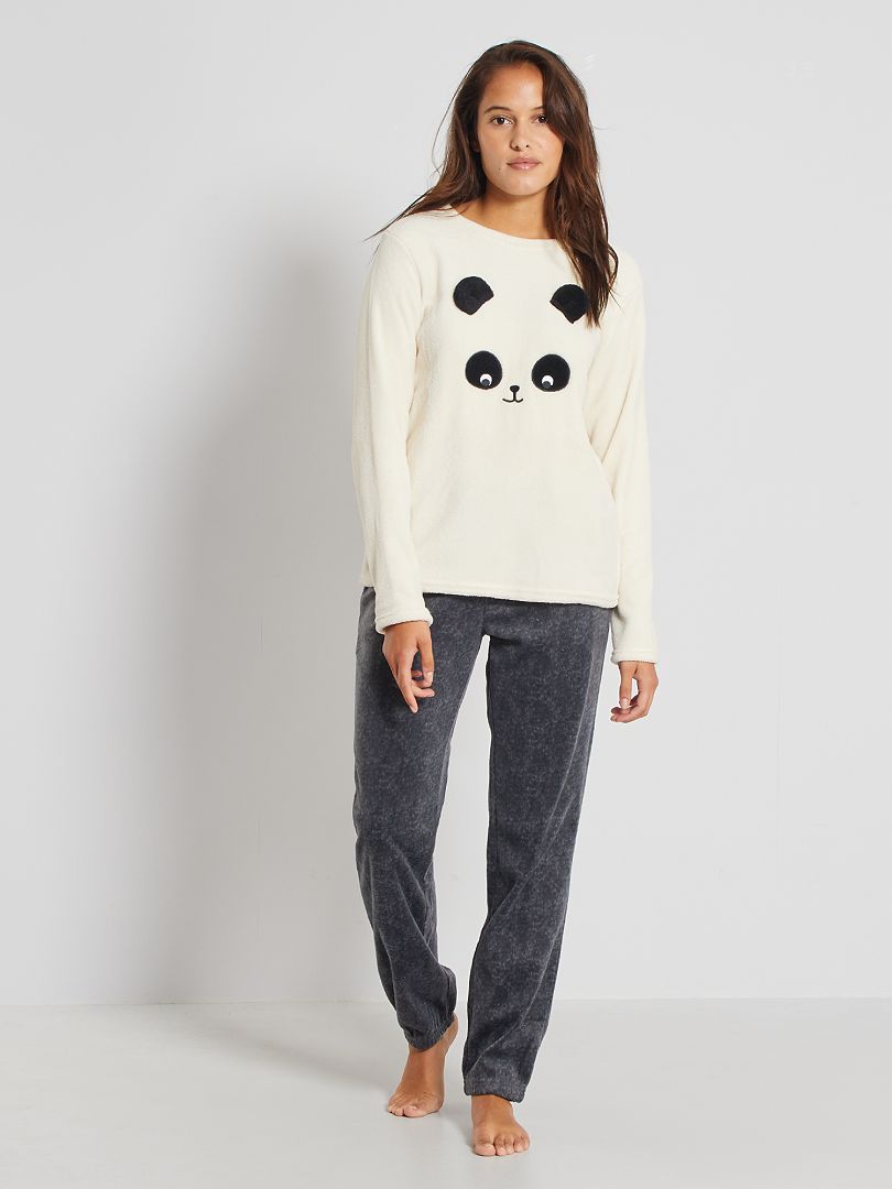 Pyjama 'panda' maille peluche écru/gris - Kiabi