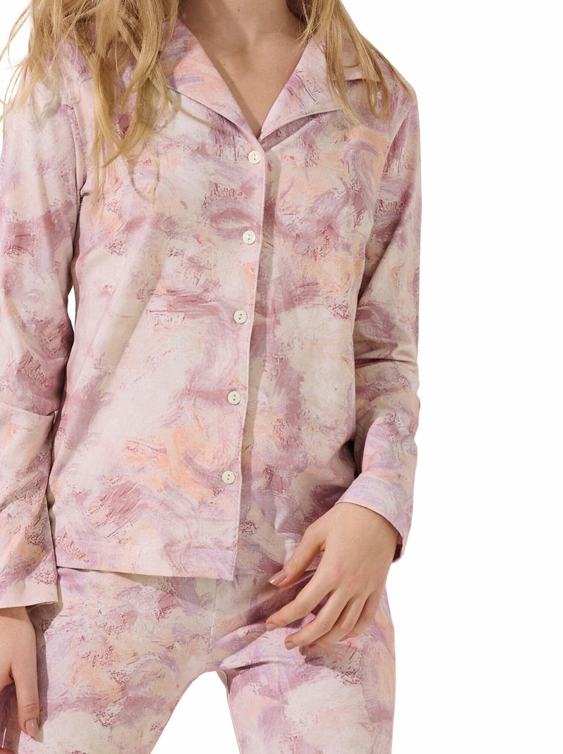 Pyjama pantalon chemise manches longues olena Rose - Kiabi