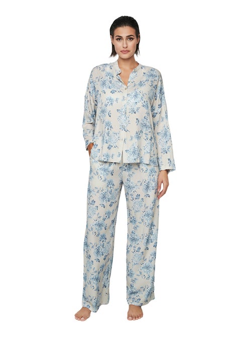 Pyjama pantalon chemise manches longues p107 jardins secrets - Kiabi