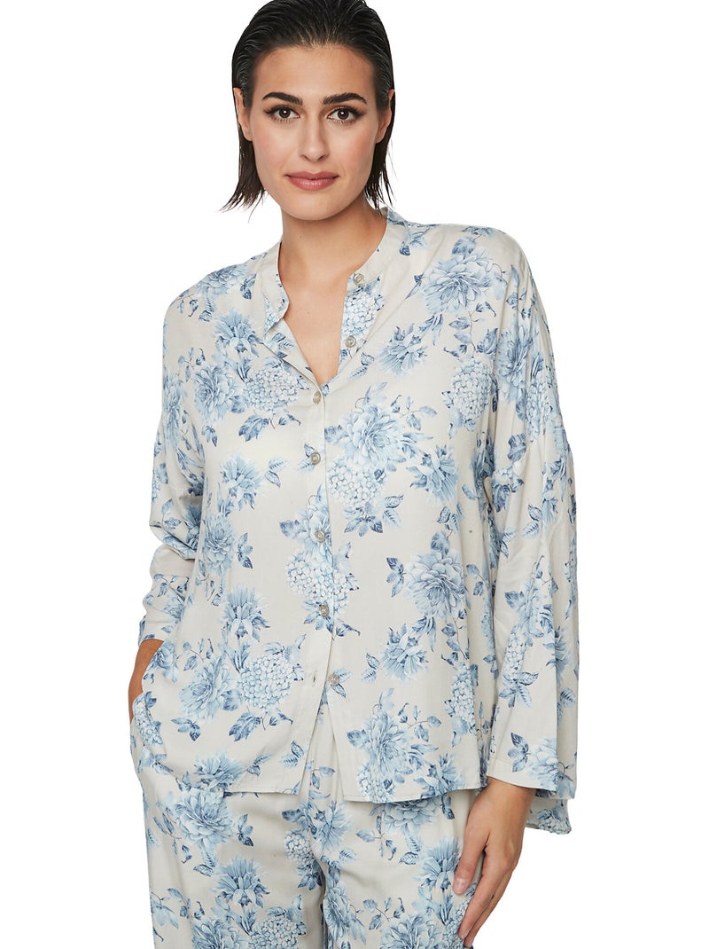 Pyjama pantalon chemise manches longues p107 jardins secrets Bleu - Kiabi