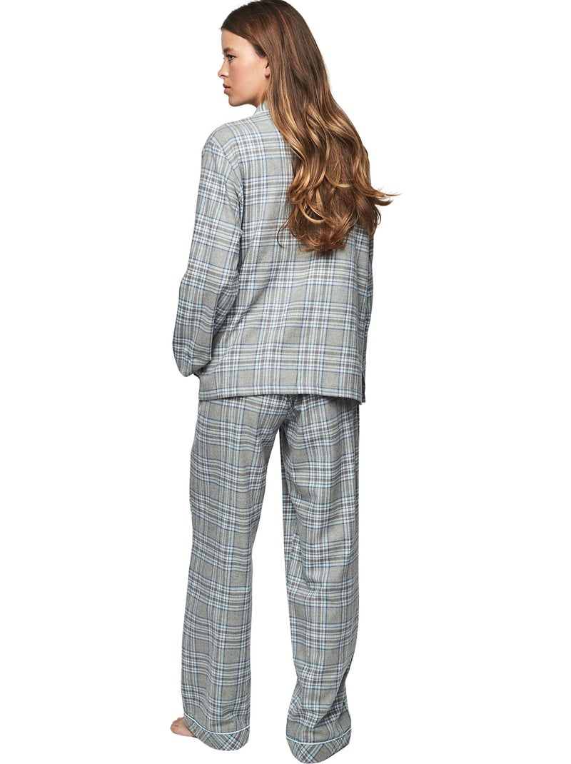 Pyjama pantalon chemise manches longues p114 heritage Gris - Kiabi